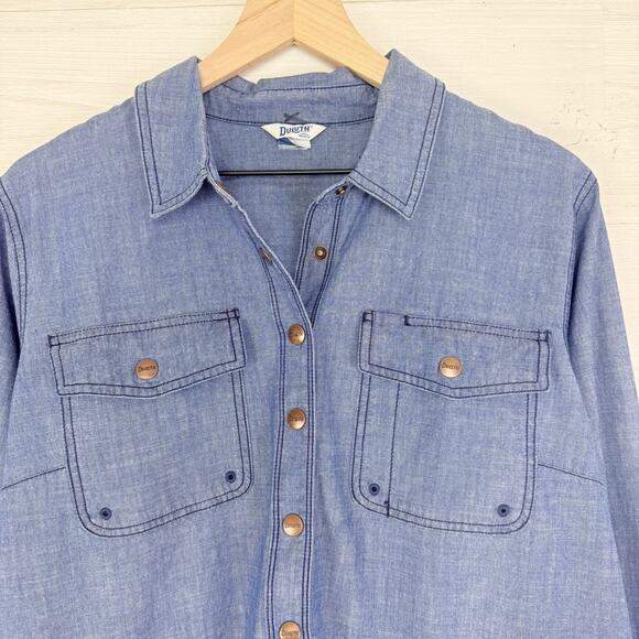 DULUTH Trading Co Chambray Shirt Dress 2XL Rootstock Denim Blue Utility Western - Picture 3 of 15